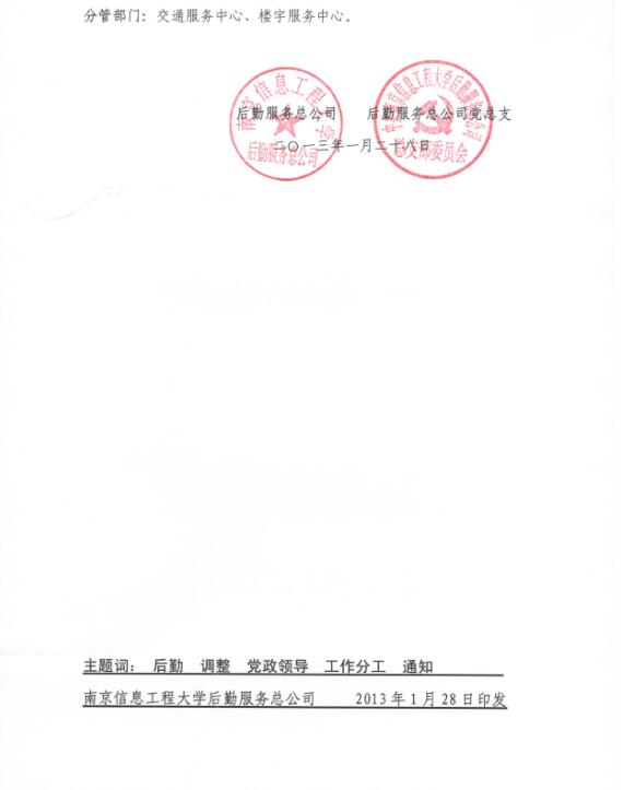 后勤服务总公司关于调整党政领导工作分工的通知2