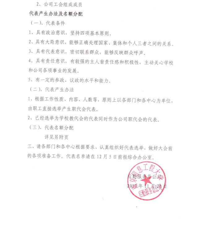 关于召开后勤服务总公司第二届职工代表大会的通知2