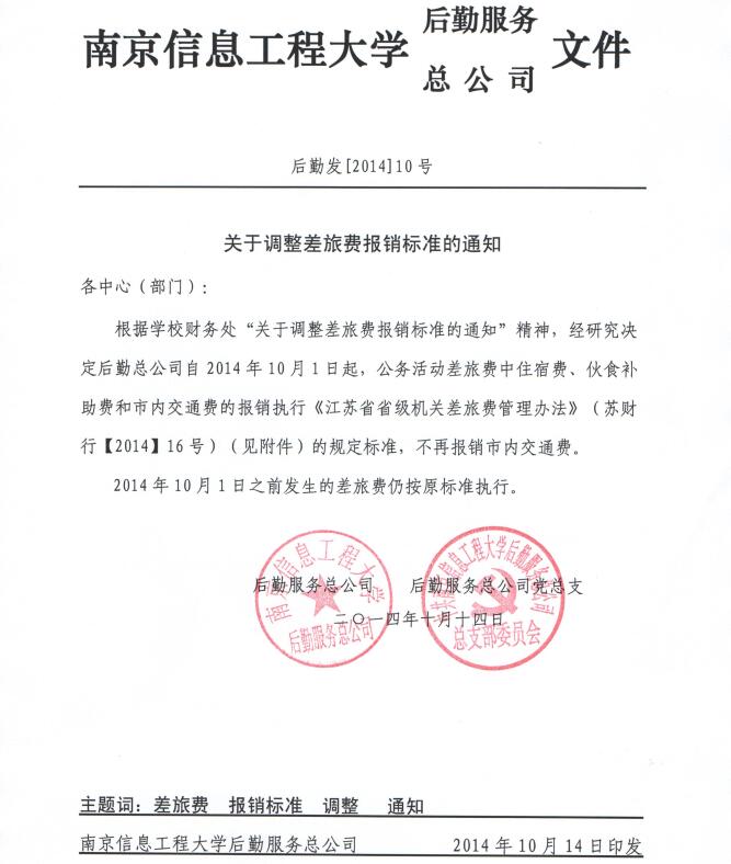 关于调整差旅费报销标准的通知